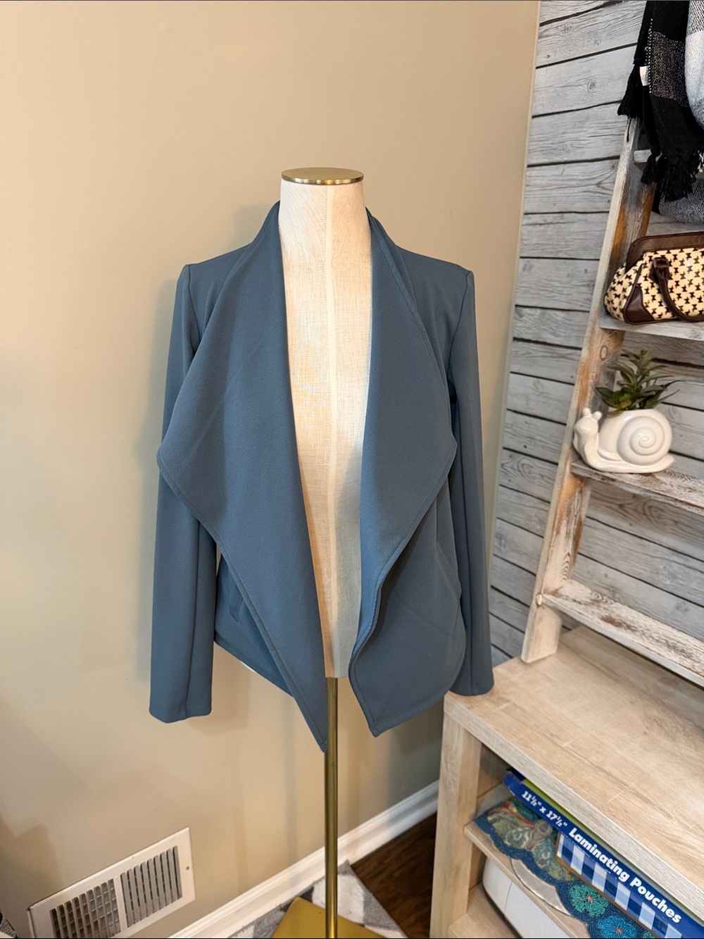 Nordstrom Rack Women's Open-Front Draped Blazer Jacket in Slate Blue